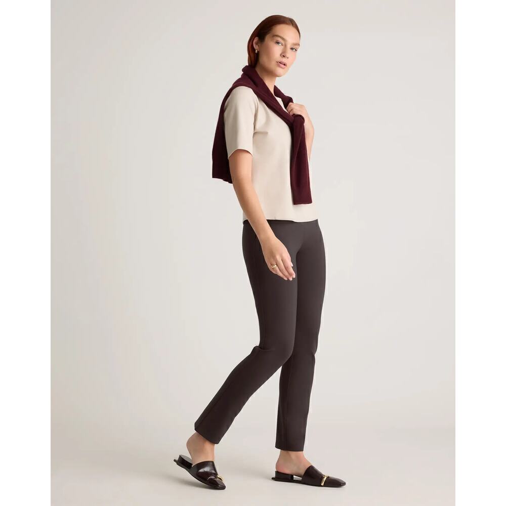 NWT Quince Ultra Stretch Ponte Straight Leg Pant Brown Medium Tall
